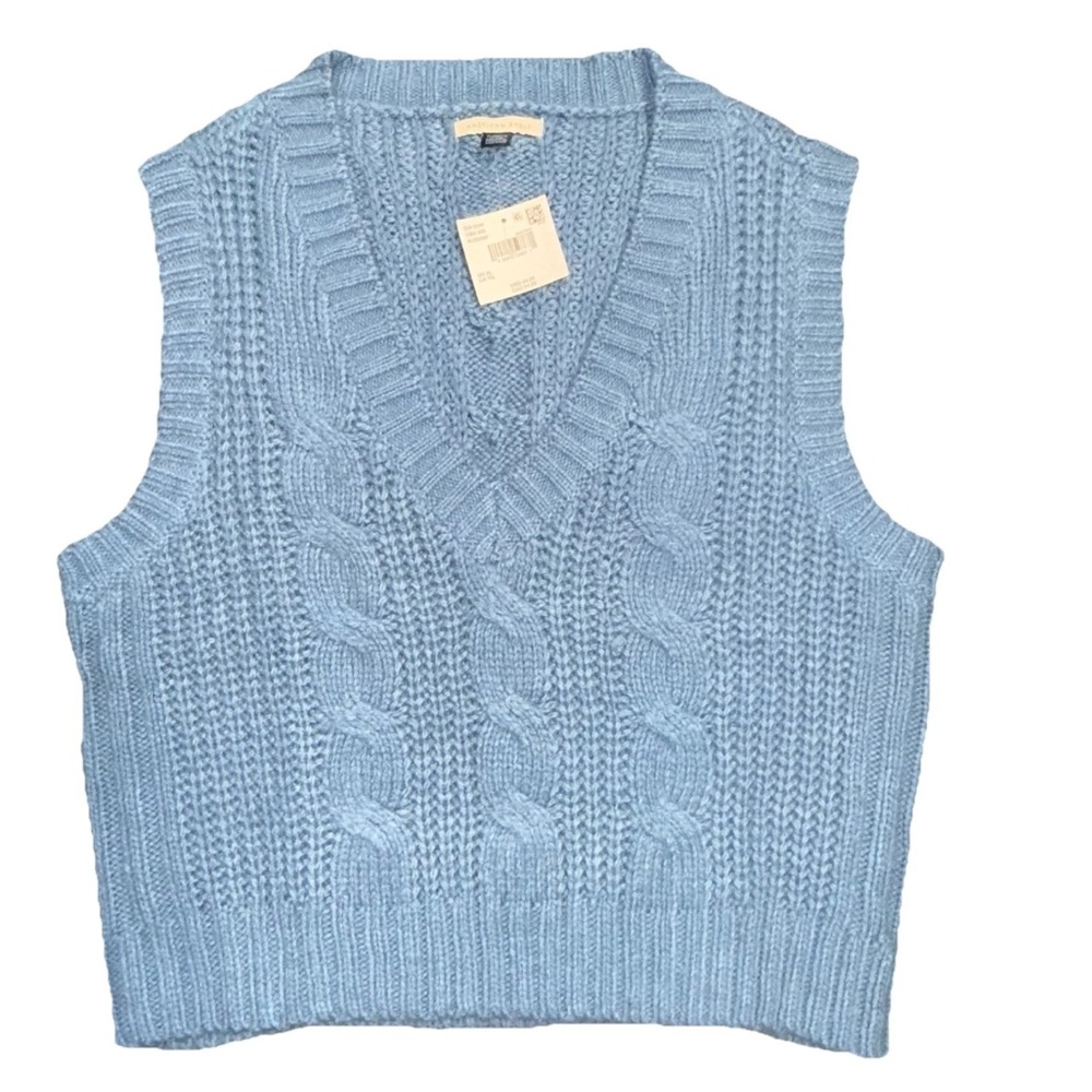 American Eagle NWT XL dusty Blue Cable Knit Sleeveless Sweater Vest - Picture 2 of 13